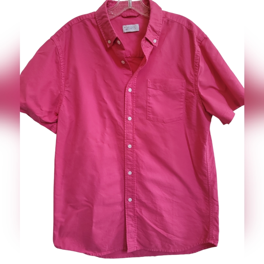 Saturdays NYC Hot Pink Short Sleeve Button Front Barbie Ken Shirt L